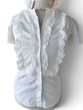Ladies Red Valentino tag missed White Ruffle Button-Up Top